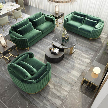 Luxury Green Velvet Brooklyn Sofa Suite Sets – Elegant 1, 2, 3 Seater Designs with Gold Legs - UK Luxury Furniture